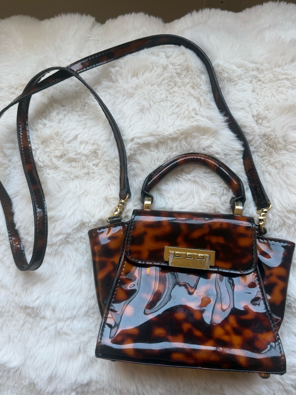 Zac Posen Tortoiseshell Patent Mini Crossbody with Top Handle